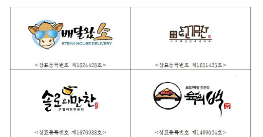 <포장·배달이 표장에 표시된 상표등록 사례>